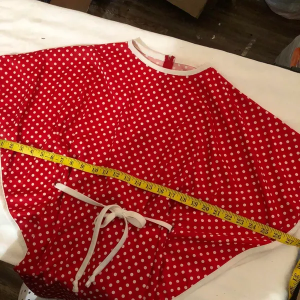 1980s Vintage Red white polka dot kimono style butterfly bell sleeve top blouse belted cinch waist Size S, measurement in pics Excellent condition - Image 4