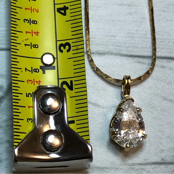 Large Clear Solitaire Pendant CZ w/ gold tone Necklace - Image 4