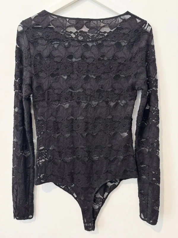 Cinq A Sept Lace Long Sleeve Bodysuit Large Whimsigoth 90s Dark Romantic Boudoir - Image 10