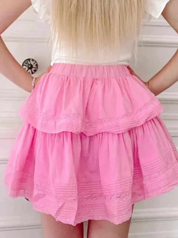 MABLE Mini Skirt Cotton Lace Tiered Ruffle Pink Coquette Barbiecore Small NWOT - Image 2