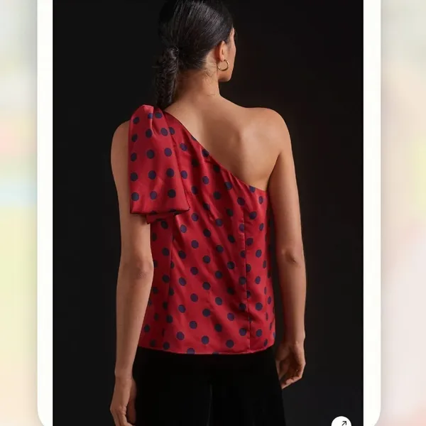 Sachin & Babi | Anthropologie Polka Dot One Shoulder Blouse in Red - Image 4