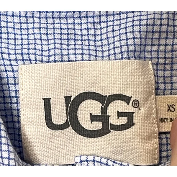 UGG Button Up Shirt‎ Size XS Blue Check White Back Stretch Roll Tab Sleeves - Image 6