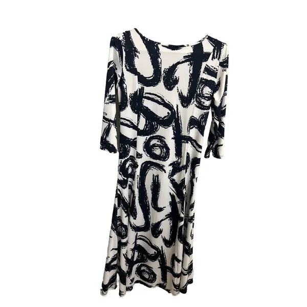 Nina Leonard White &Navy Abstract A Line‎ Midi Dress Sz Small - Image 4