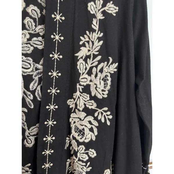 Boho Embroidered Blouse Black Flowy Open Beach Kimono Vacation Career Medium - Image 5