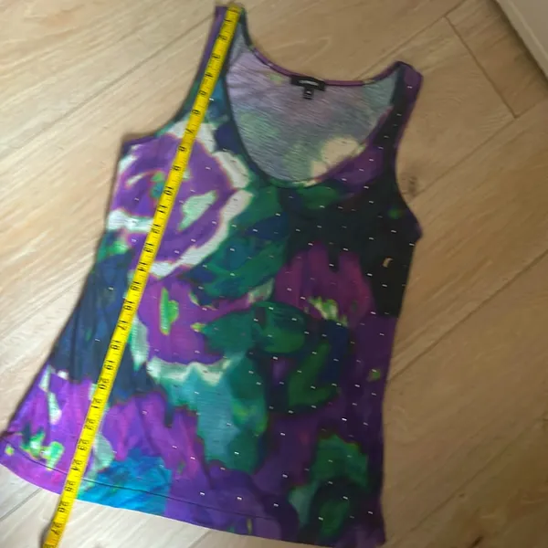 Express Women’s Rhinestone Embellished Floral Vibrant Watercolors Print Tank Top - Image 8