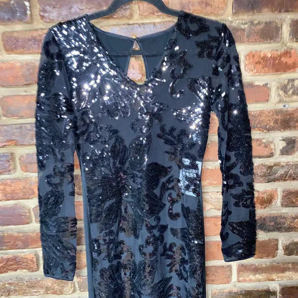 NWT Tiberu Black Sequined Long Sleeve Semi-Sheer Jumpsuit Women's Size Small - Image 3