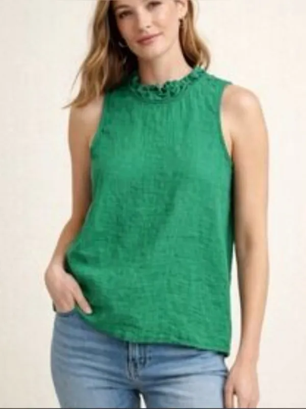 J.Crew Sleeveless Fleur 100% Linen Summer Top - Green - Image 2