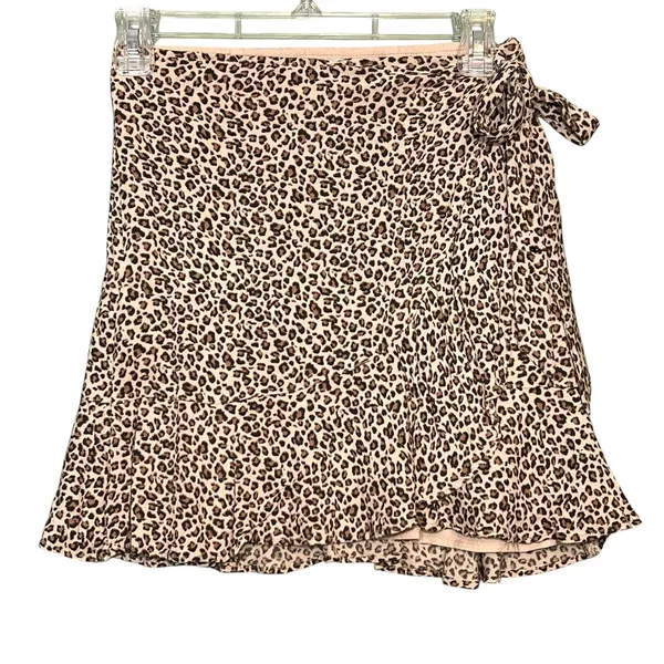 Abercrombie & Fitch Skirt Women's XS Brown Leopard Faux Wrap Ruffle Mini Summer - Image 13