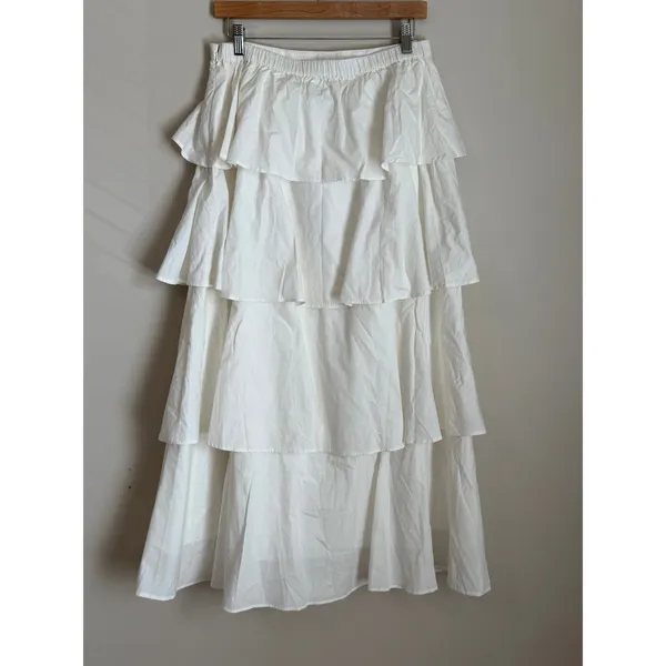 CAMI NYC Maxi Skirt Women XL White Tiered‎ Ruffle Cotton Maxi - Image 3