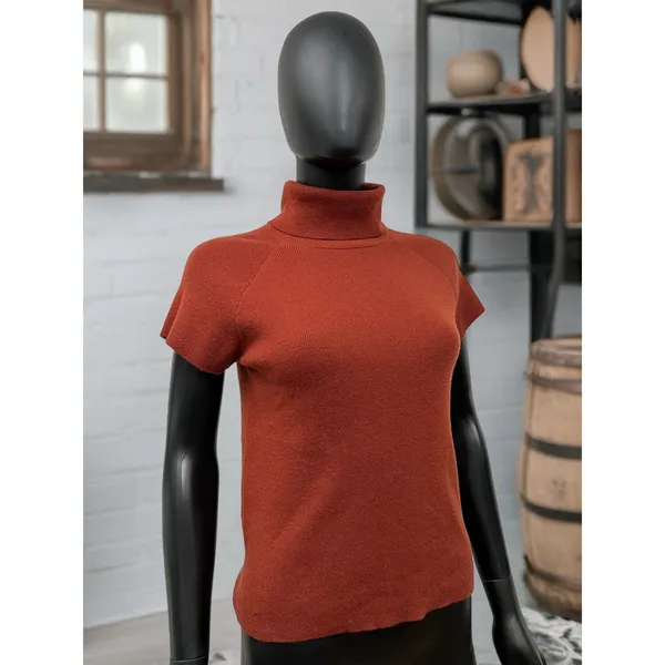 Luca Luca 100% Cashmere Rust‎ Short Sleeve Turtleneck Sweater L - Image 3