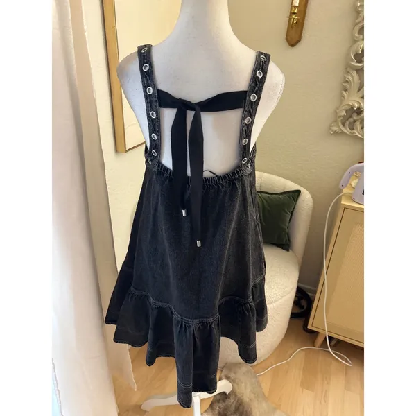 PILCRO Anthropologie NEW Sleeveless‎ V-Neck Studded Denim Mini Dress Size Medium - Image 4