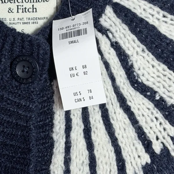 NEW Abercrombie & Fitch Blue Fair Isle Wool Nordic Sweater Cardigan Women's S - Image 4