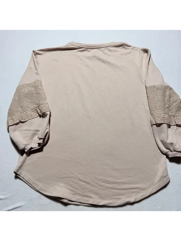 Anthropologie Blush Pink Sweatshirt with Eyelet Lace Sleeves - Image 6
