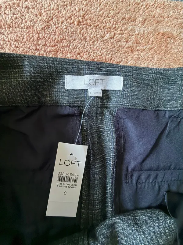 NWT LOFT Gray Plaid Tie Waist Tapered Ankle Pants Size 8 - Image 4