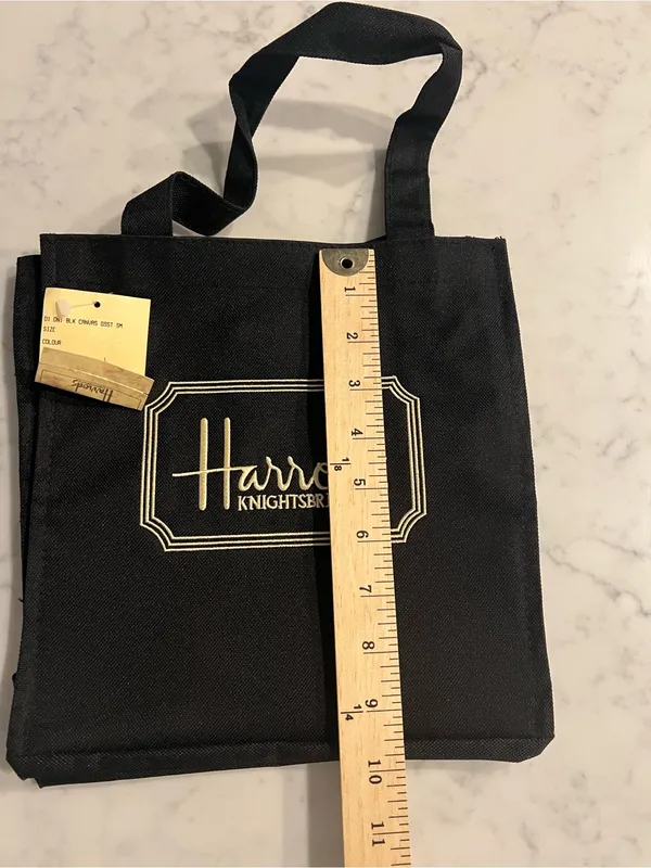 Vintage Harrods Knightsbridge Tote Bag Black Embroidered Logo NWT New w/ Tags - Image 5