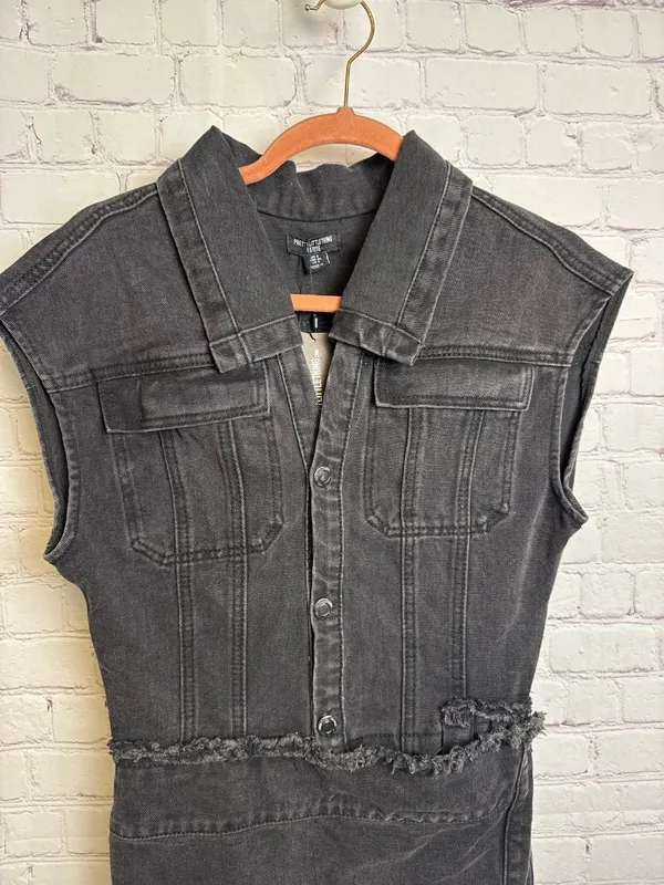 Pretty little thing petite black Jean dress new retro moto festival grunge punk - Image 3