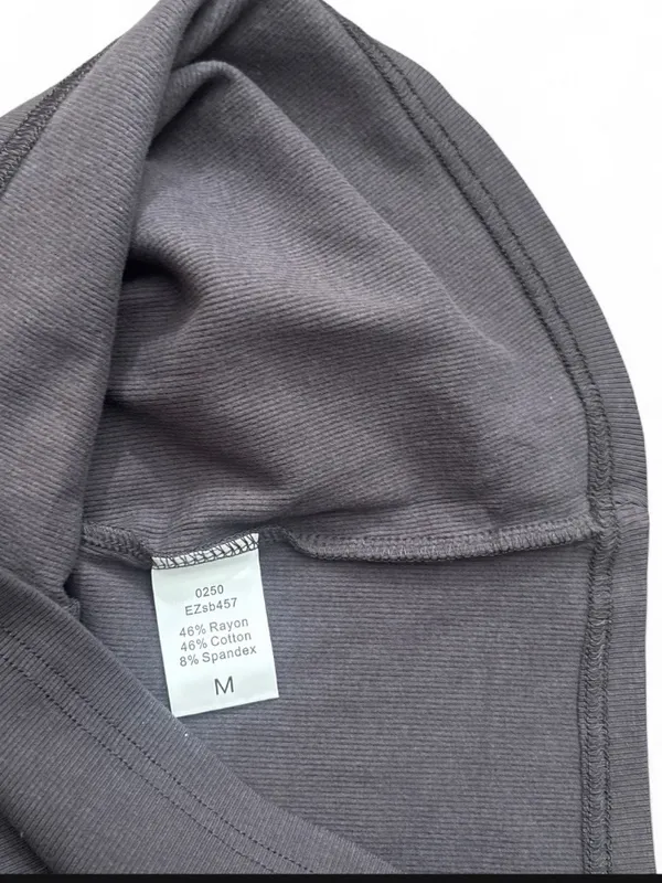 Long-Sleeve Ribbed V-Neck Slim Fit Top Gray Lightweight Fitted Casual Shirt Sz M - Image 6