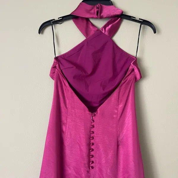 ELLIATT Dress Womens Extra Small Magenta Evening Gown Satin Halter Neck Floor Le - Image 4