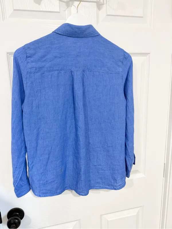 J. McLaughlin 100% Linen Blue Button Down Shirt Coastal Quiet Luxury XS - Image 6