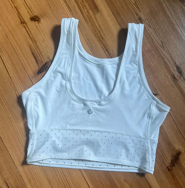Lululemon Cropped, All White Tank Top With Mesh Bottom - Image 3