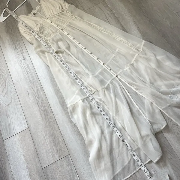 Abercrombie & Fitch Dress sheer chiffon midi womens Cream (large) boho feminine - Image 6