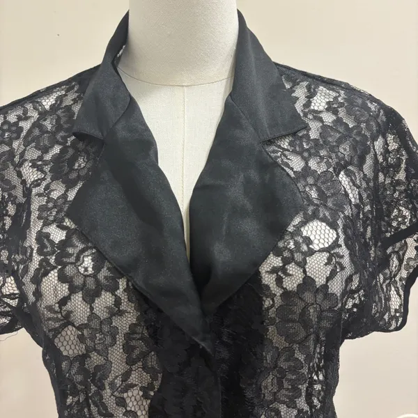 VTG 80s Victorias Secret Gold Label Black Floral Lace Sheer Lingerie Top‎ Small - Image 3