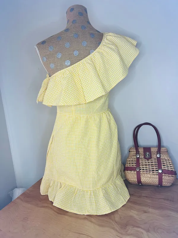 Altar'd State Yellow Gingham One-shoulder Short Dress - Image 2