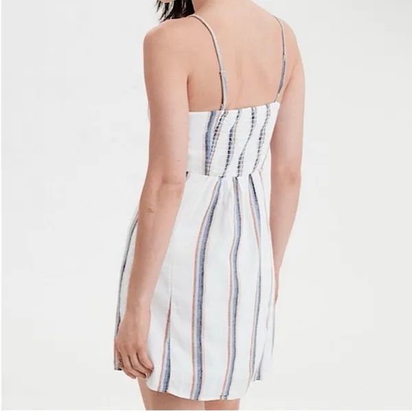 American Eagle AEO Linen Blend Striped Button Front Mini Dress Size Medium - Image 4