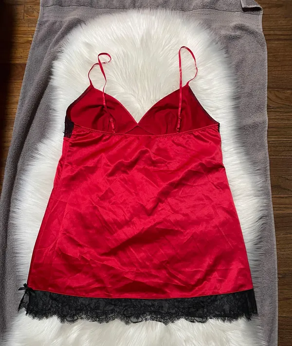 Victoria's Secret Cami Top Red w/ Black Lace - Image 4