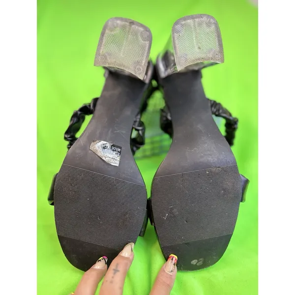 Forever 21 Black‎ Strap Open Toe Clear Chunky Block High Heels Zip Back Size 11M - Image 6