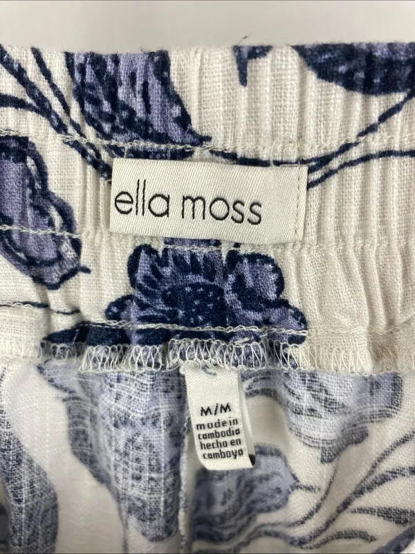 Ella Moss Linen Blend Blue & White Floral Print Casual Cropped Capri Pants M - Image 4