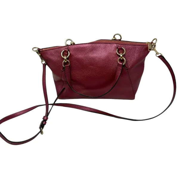 Coach Pebbled Leather Satchel Crossbody Bag Metallic Burgundy Gold Hardware - Image 5