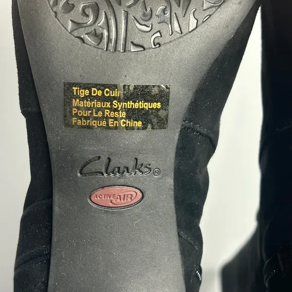 Clarks Tamryn Leaf Black Suede Knee High Block Heel Boots 9M - Image 10
