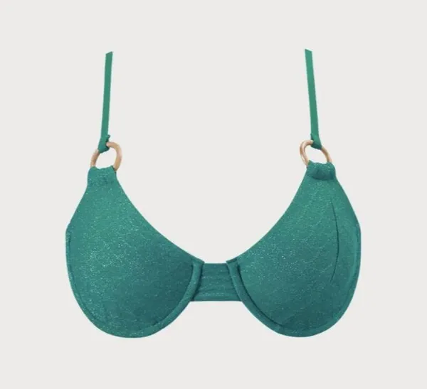Berlook Dark Green Lurex Jacquard O-Ring Bikini Top ONLY 66 - Image 6