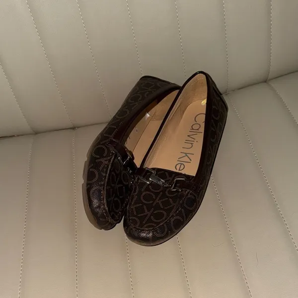 Calvin Klein Monogram Black Loafers size 7 women’s slip on shoes faux leather - Image 2