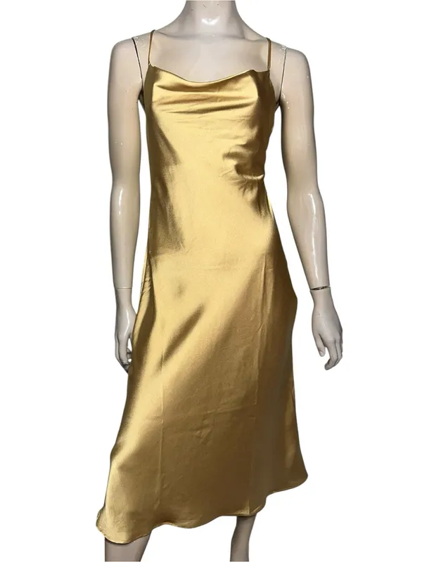 Show Me Your MuMu Women’s Size S Gold Verona Satin Cowl Midi Slip Dress - Image 2