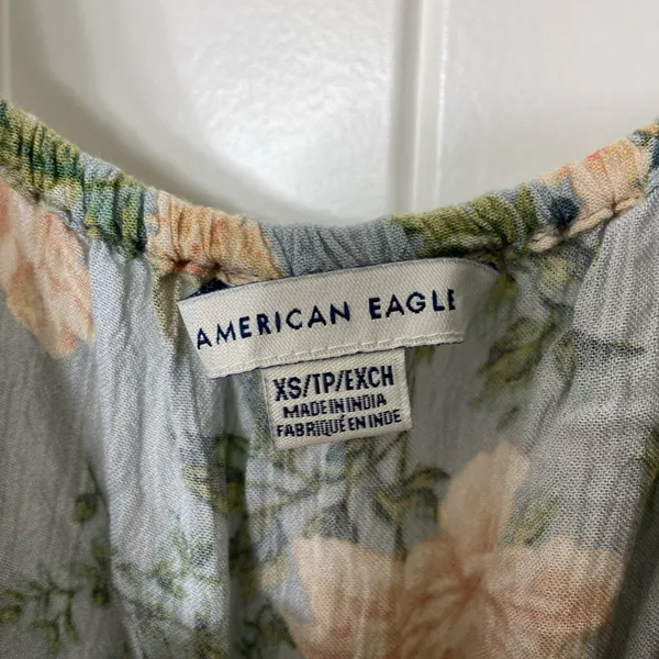 American Eagle women’s blue green floral‎ sleeveless capri jumpsuit summer XS - Image 3