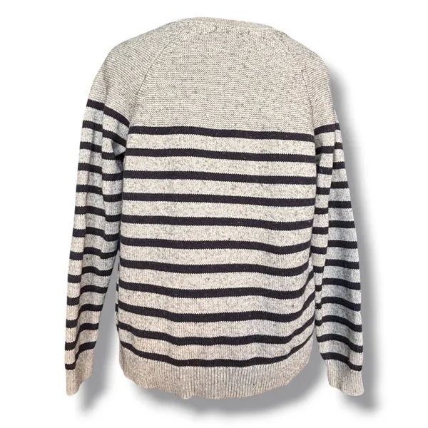 Boden Gray Navy Breton Stripe Wool Cotton Sweater Shoulder Button Nautical Large - Image 4