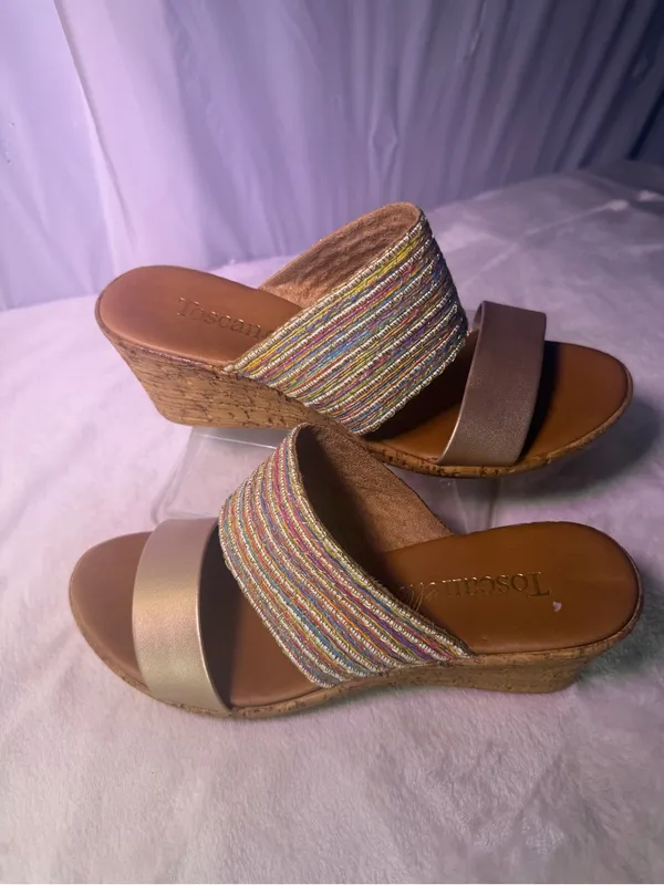 Women's Neutral Beige Cork Wedge Slide Sandals - Image 3