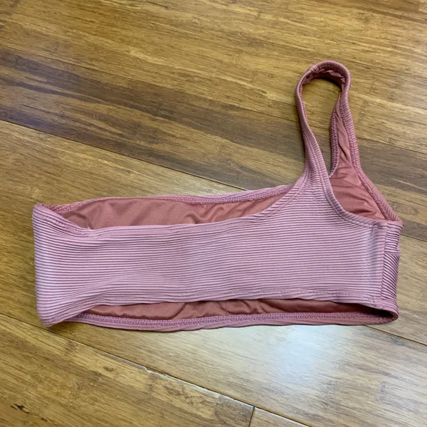 Garage One Shoulder Swim Top Womens Medium Ribbed Texture‎ Mauve Pink Swimsuit - Image 3