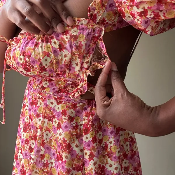 For Love and Lemons Pink Floral Midi Dress Size Small - Image 3