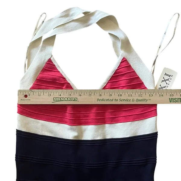 Forever 21 XXI Forever‎ Bodycon Dress Ribbed Navy Cream Coral Sleeveless Halter Medium - Image 8