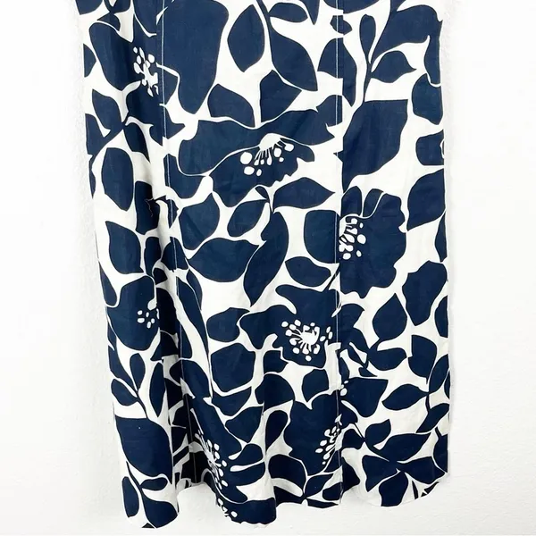 J. CREW 100% Linen Blue White Floral Spaghetti Straps Lined Dress 4 Preppy Boho - Image 9