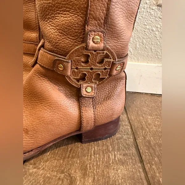 Tory Burch‎ women’s Brown Leather Logo Knee Length Boots Size 9 - Image 3