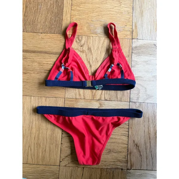 Rye $205 Zesty Grosgrain-trimmed Triangle Bikini, Red/Blue, XS, EUC, Worn Once - Image 2