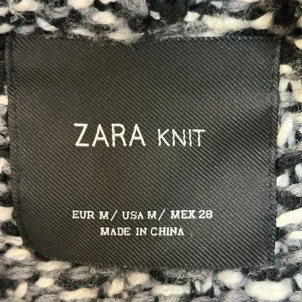 Zara Knit Womens M Open Cardigan Sweater Black & White Chunky Grandma Core - Image 8