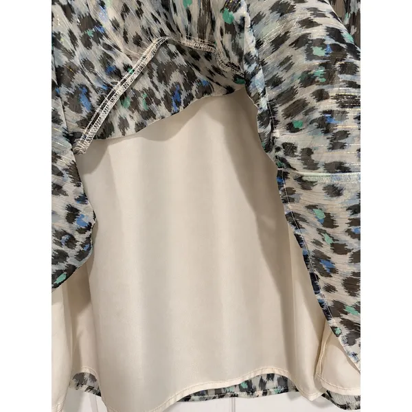 LOFT Leopard Print Metallic Chiffon Tiered Mini Dress Puff Sleeve NWT M - Image 4