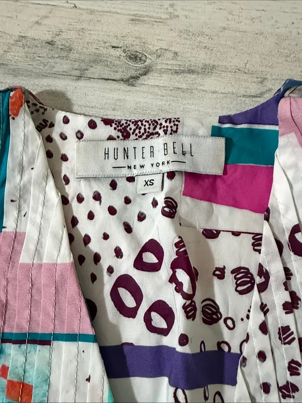 HUNTER BELL Tuckernuck Jenkins Mini Dress Patchwork Print Cotton Puff Sleeve - Image 9