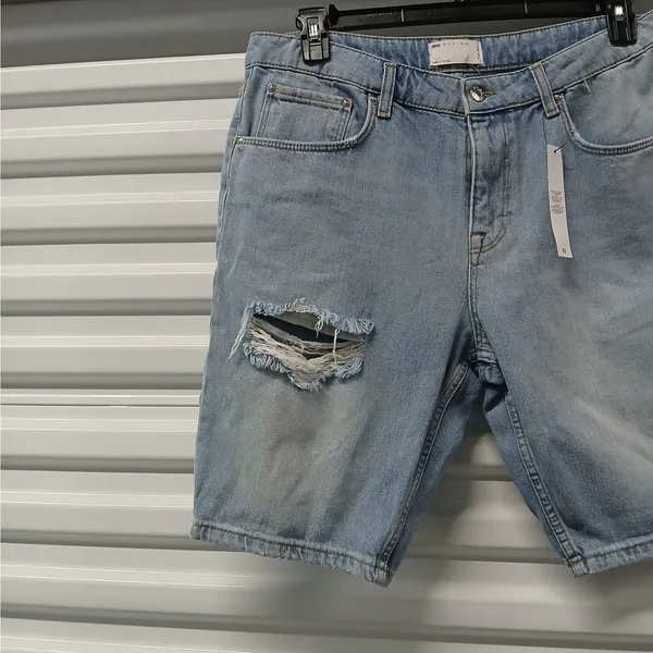 Asos Womens Denim Jeans Shorts Size 34 Waist Blue Preppy Deconstructed Casual - Image 4
