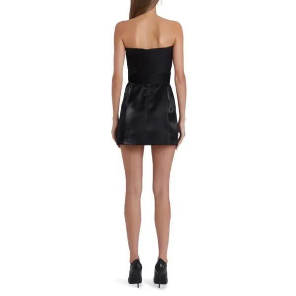 NWT Amanda Uprichard Fae Strapless Satin Mini Dress Black‎ Sz Medium - Image 2